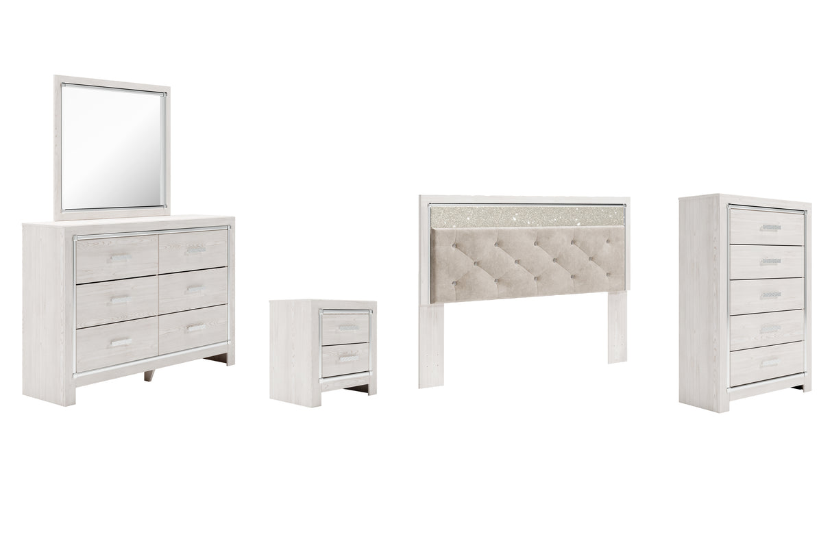 Altyra King Panel Headboard Bed with Mirrored Dresser, Chest and Nightstand in White from Ashley - Luna Furniture