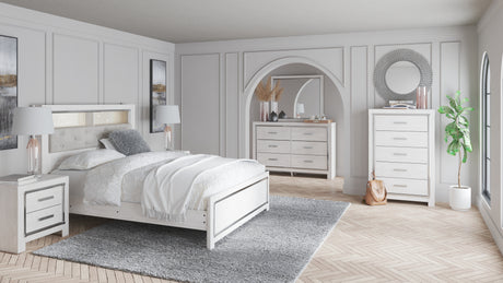 Altyra Queen Bookcase Headboard Bed with Mirrored Dresser, Chest and Nightstand in White from Ashley - Luna Furniture