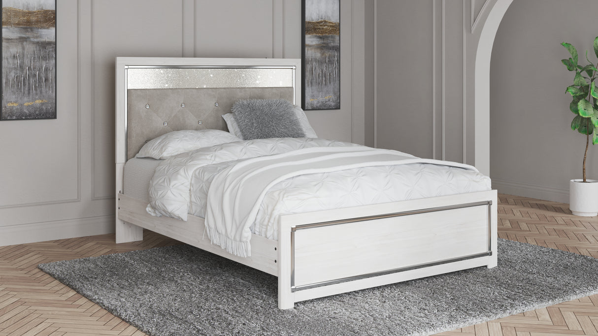 Altyra Queen Panel Bed with Mirrored Dresser, Chest and Nightstand in White from Ashley - Luna Furniture