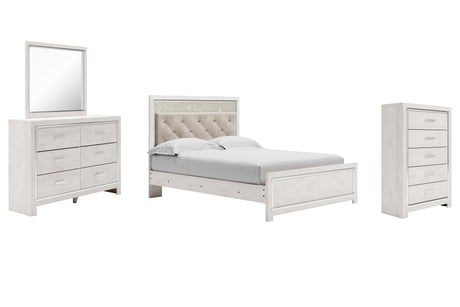 Altyra Queen Panel Bed with Mirrored Dresser and Chest in White from Ashley - Luna Furniture