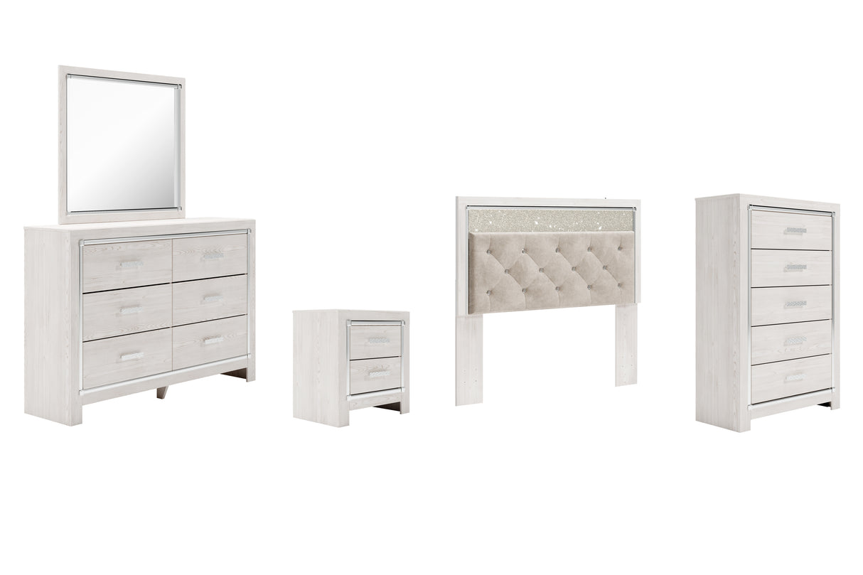 Altyra Queen Panel Headboard Bed with Mirrored Dresser, Chest and Nightstand in White from Ashley - Luna Furniture