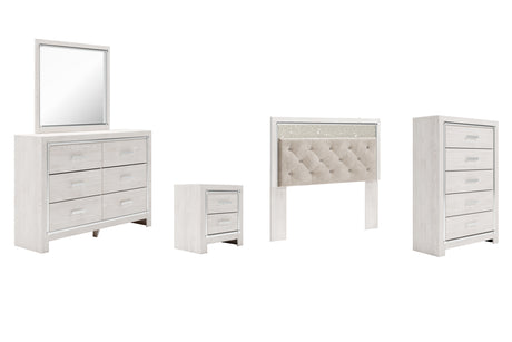 Altyra Queen Panel Headboard Bed with Mirrored Dresser, Chest and Nightstand in White from Ashley - Luna Furniture