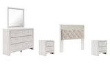 Altyra Queen Panel Headboard Bed with Mirrored Dresser and 2 Nightstands in White from Ashley - Luna Furniture