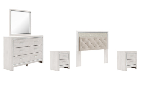 Altyra Queen Panel Headboard Bed with Mirrored Dresser and 2 Nightstands in White from Ashley - Luna Furniture