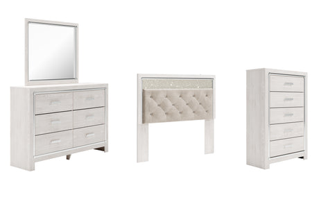 Altyra Queen Panel Headboard Bed with Mirrored Dresser and Chest in White from Ashley - Luna Furniture