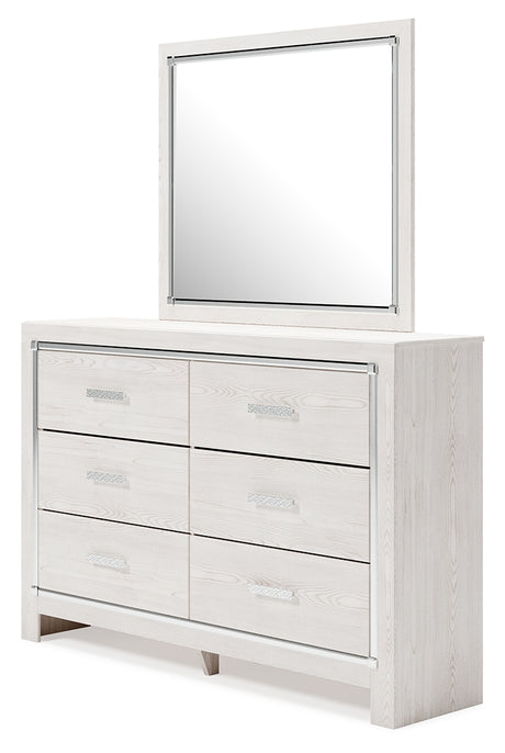Altyra Queen Upholstered Storage Bed with Mirrored Dresser and Chest in White from Ashley - Luna Furniture