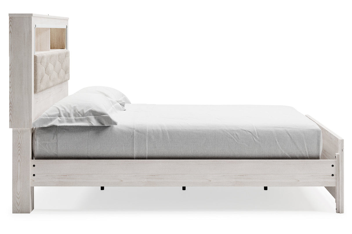 Altyra White King Upholstered LED Bookcase Platform Bed from Ashley - Luna Furniture