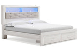 Altyra White King Upholstered LED Bookcase Storage Panel Bed from Ashley - Luna Furniture