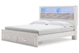 Altyra White King Upholstered LED Bookcase Storage Panel Bed from Ashley - Luna Furniture