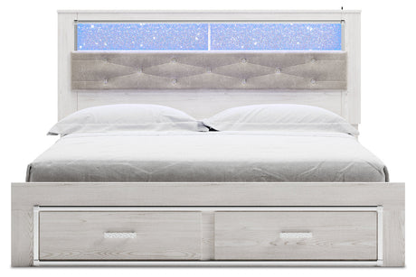 Altyra White King Upholstered LED Bookcase Storage Panel Bed from Ashley - Luna Furniture
