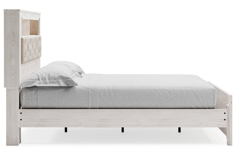 Altyra White Queen Upholstered LED Bookcase Platform Bed from Ashley - Luna Furniture