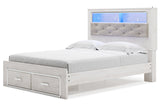 Altyra White Queen Upholstered LED Bookcase Storage Panel Bed from Ashley - Luna Furniture
