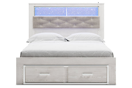 Altyra White Queen Upholstered LED Bookcase Storage Panel Bed from Ashley - Luna Furniture