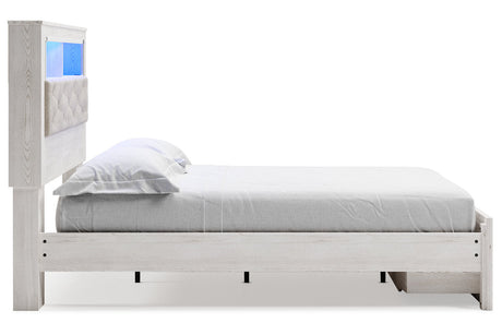 Altyra White Queen Upholstered LED Bookcase Storage Panel Bed from Ashley - Luna Furniture