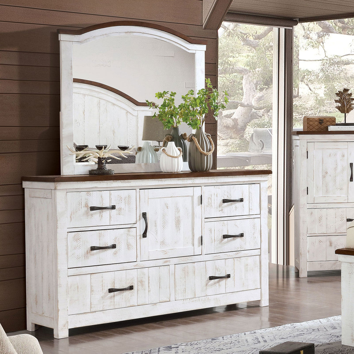 Alyson Distressed White/Walnut Dresser Luna Furniture Alyson Distressed White/Walnut Dresser Luna Furniture