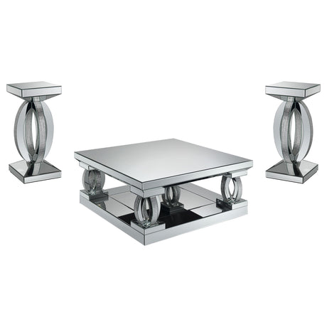 Amalia Silver 3-Piece Mirrored Coffee and End Table Set from Coaster - Luna Furniture