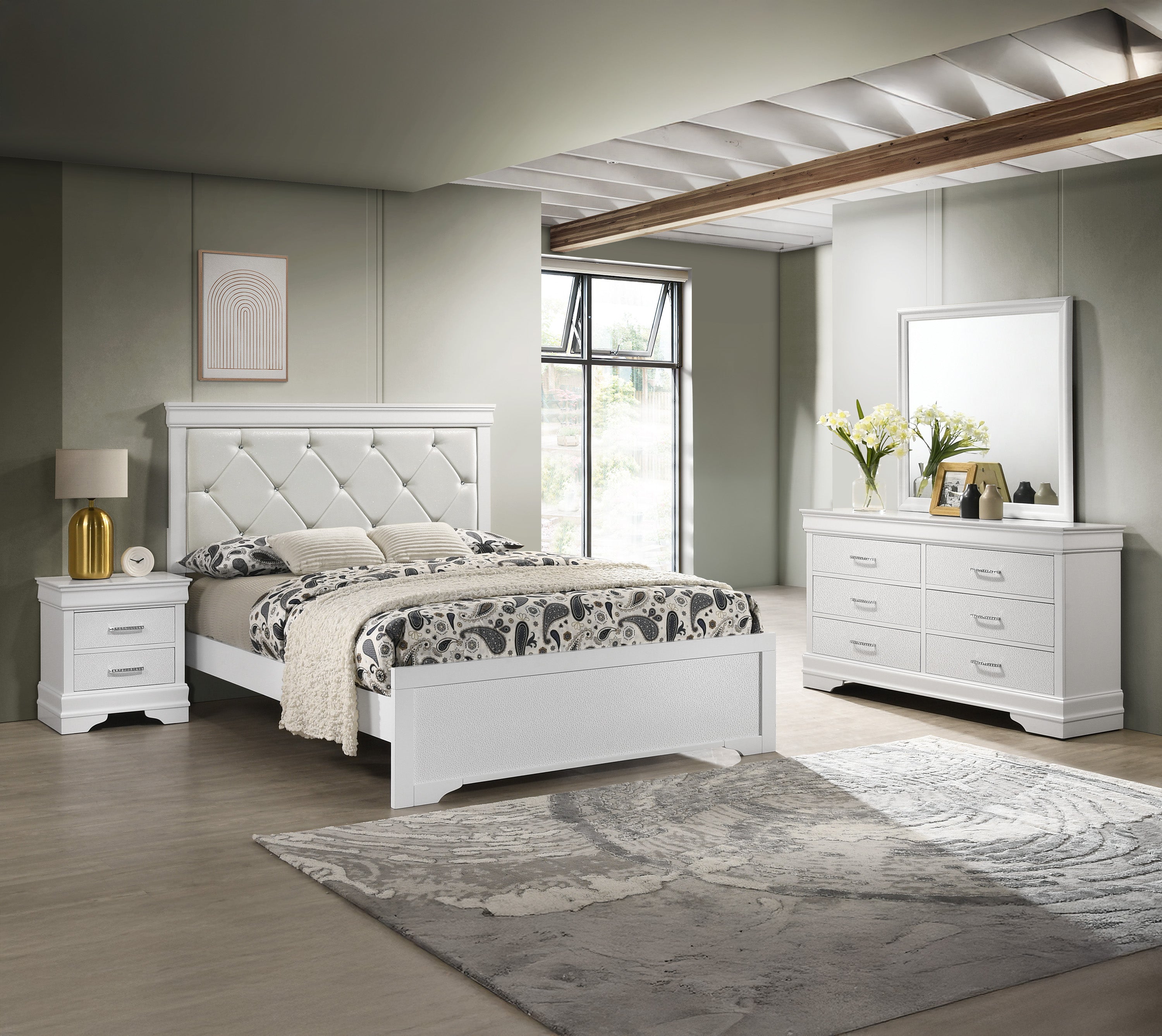 Crown Mark Amalia White Upholstered Panel Bedroom Set - Luna Furniture
