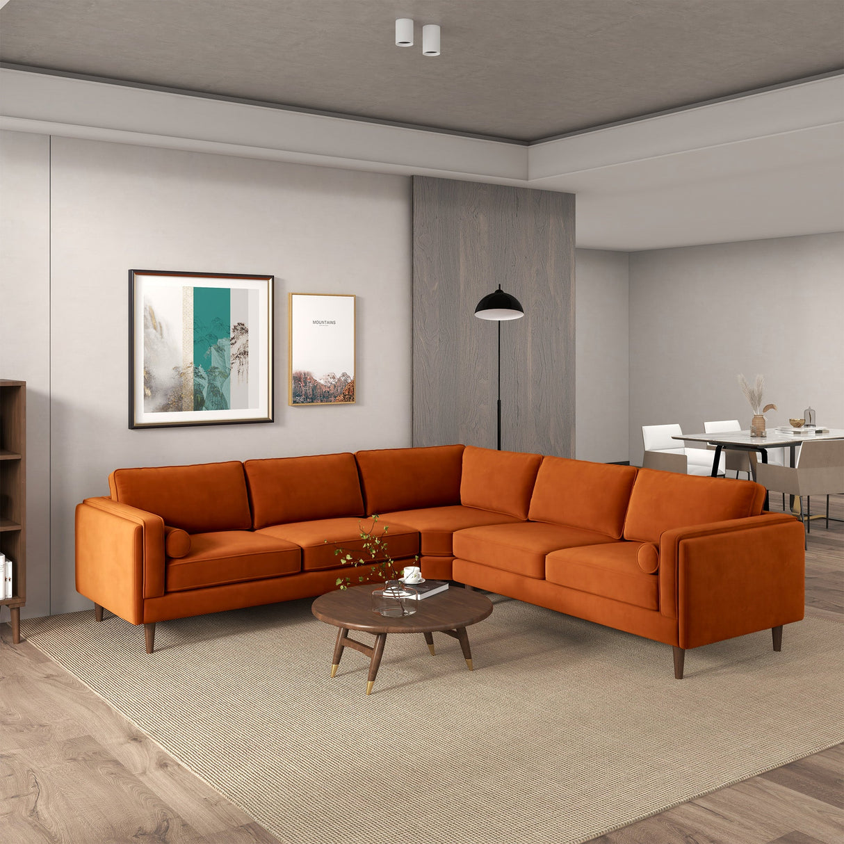Amber Burnt Orange Velvet Corner Sectional Sofa from Ashcroft Furniture - Luna Furniture