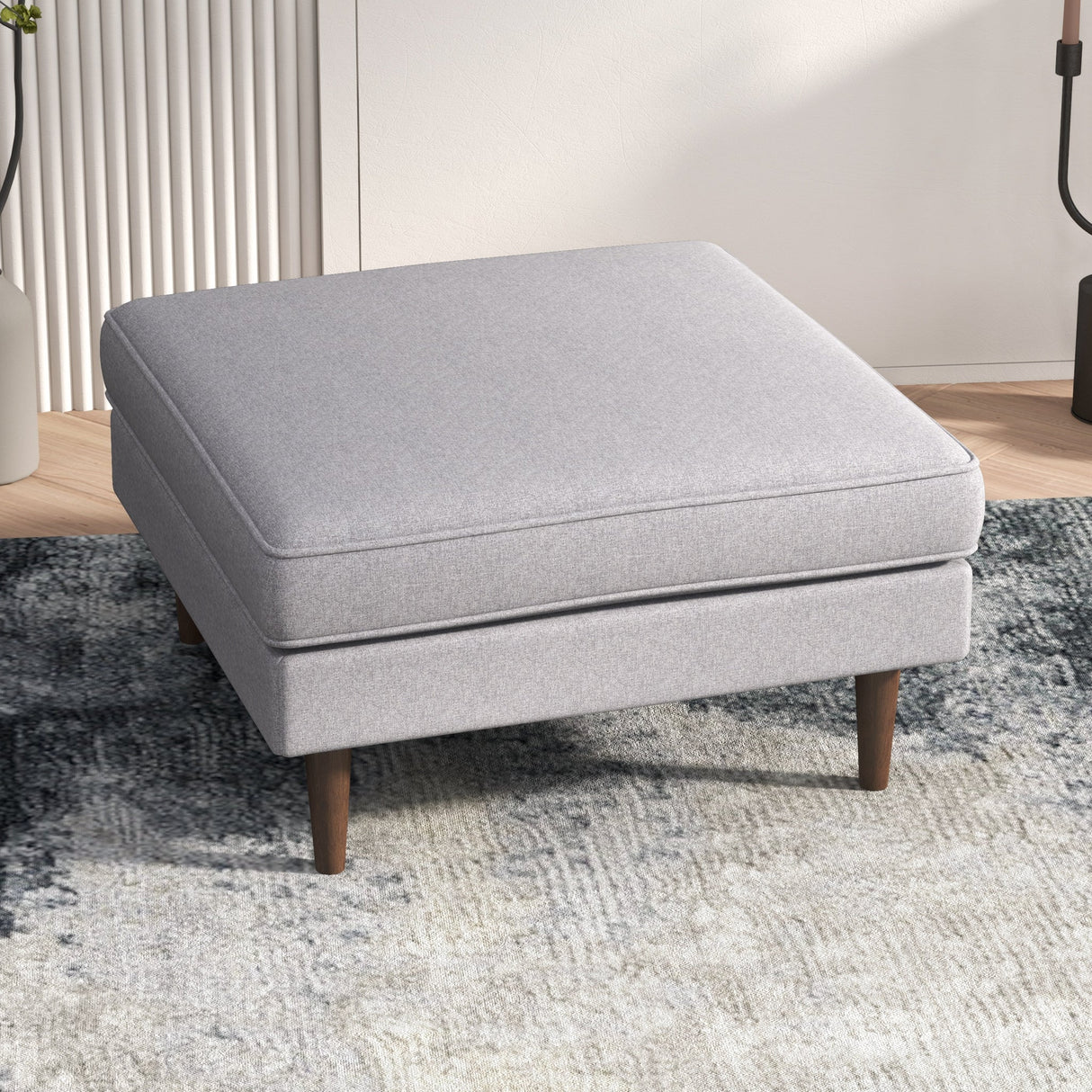 Fordham Light Grey Linen Square Upholstered Ottoman from Ashcroft Furniture - Luna Furniture