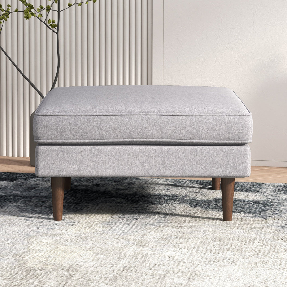 Fordham Light Grey Linen Square Upholstered Ottoman from Ashcroft Furniture - Luna Furniture