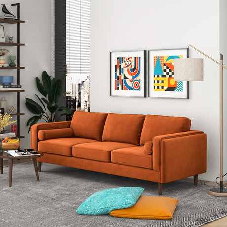 Amber Burnt Orange Mid-Century Modern Luxury Velvet Sofa from Ashcroft Furniture - Luna Furniture