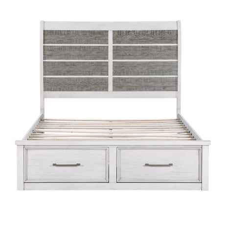 Ambrose Antique White/Gray 5-Piece Bedroom Set (Queen Bed, Nightstand, Dresser, Mirror, Chest) from Homelegance - Luna Furniture