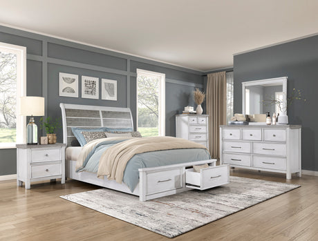 Ambrose Antique White/Gray Eastern King Platform Bed with Footboard Storage from Homelegance - Luna Furniture