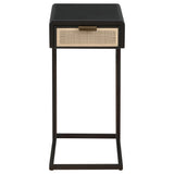 Amherst Black 1-Drawer Radio Weave Cane Metal Side Table from Coaster - Luna Furniture