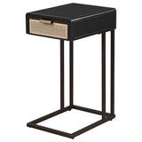 Amherst Black 1-Drawer Radio Weave Cane Metal Side Table from Coaster - Luna Furniture