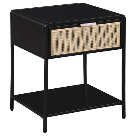Amherst Black 1-Drawer Radio Weave Rattan Metal Side Table from Coaster - Luna Furniture
