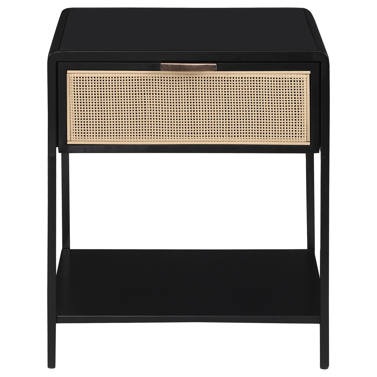 Amherst Black 1-Drawer Radio Weave Rattan Metal Side Table from Coaster - Luna Furniture
