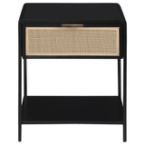 Amherst Black 1-Drawer Radio Weave Rattan Metal Side Table from Coaster - Luna Furniture