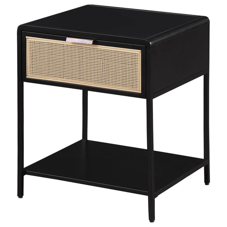 Amherst Black 1-Drawer Radio Weave Rattan Metal Side Table from Coaster - Luna Furniture