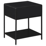 Amherst Black 1-Drawer Radio Weave Rattan Metal Side Table from Coaster - Luna Furniture