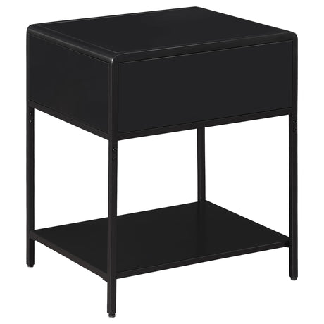 Amherst Black 1-Drawer Radio Weave Rattan Metal Side Table from Coaster - Luna Furniture