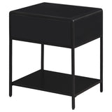 Amherst Black 1-Drawer Radio Weave Rattan Metal Side Table from Coaster - Luna Furniture