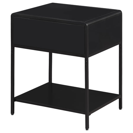 Amherst Black 1-Drawer Radio Weave Rattan Metal Side Table from Coaster - Luna Furniture