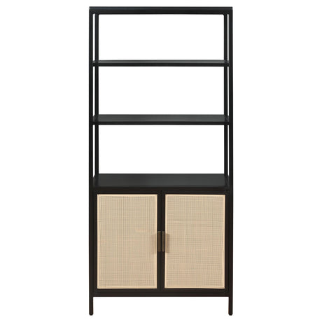 Amherst Black 3-Shelf Radio Weave Cane Metal Accent Cabinet from Coaster - Luna Furniture