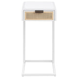 Amherst White 1-Drawer Radio Weave Cane Metal Side Table from Coaster - Luna Furniture