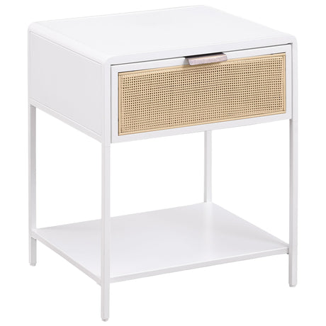 Amherst White 1-Drawer Radio Weave Rattan Metal Side Table from Coaster - Luna Furniture