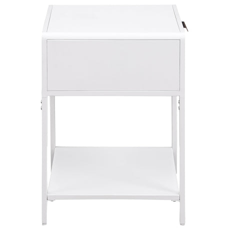 Amherst White 1-Drawer Radio Weave Rattan Metal Side Table from Coaster - Luna Furniture