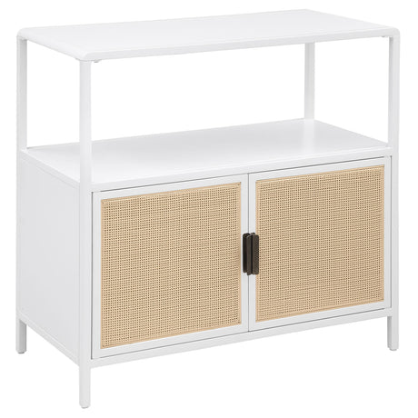 Amherst White 2-Door Radio Weave Cane Metal Accent Cabinet from Coaster - Luna Furniture