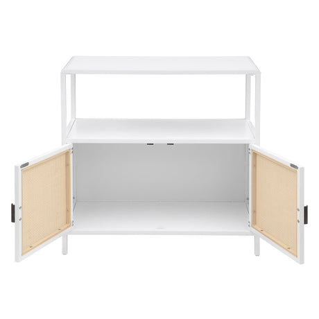 Amherst White 2-Door Radio Weave Cane Metal Accent Cabinet from Coaster - Luna Furniture