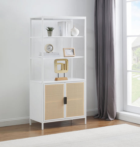 Amherst White 3-Shelf Radio Weave Cane Metal Accent Cabinet from Coaster - Luna Furniture