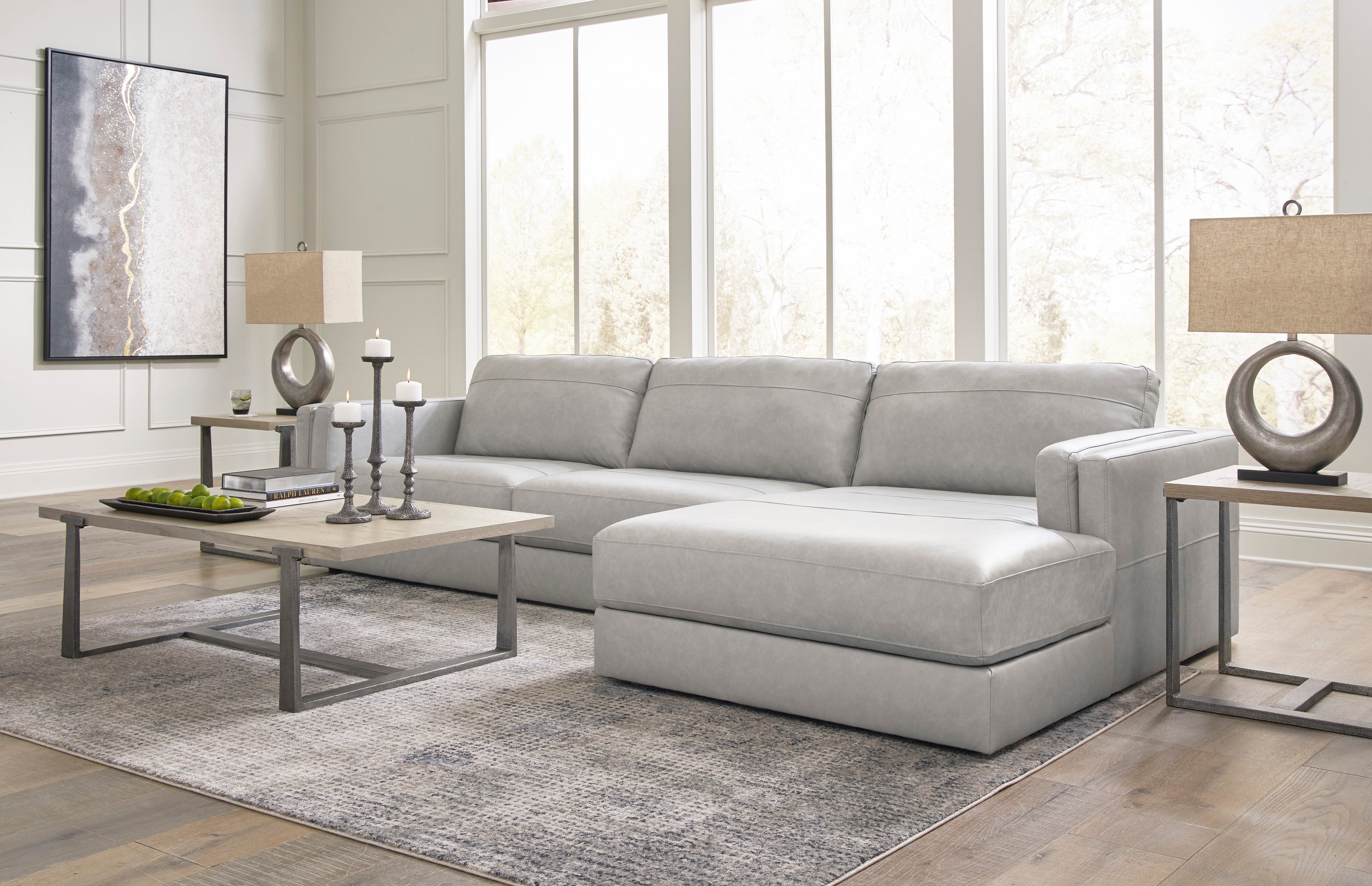 *illumina*チェアー② Ashley Amiata Glacier Leather 2-Piece RAF Chaise Sectional – Luna