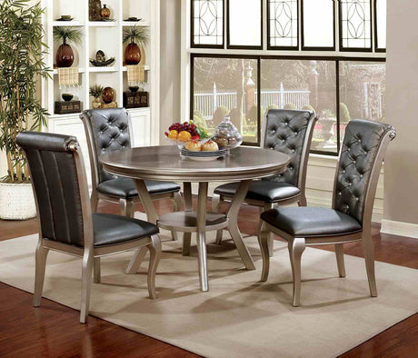 Amina Champagne 5-Piece Round Dining Room Set from Furniture of America - Luna Furniture