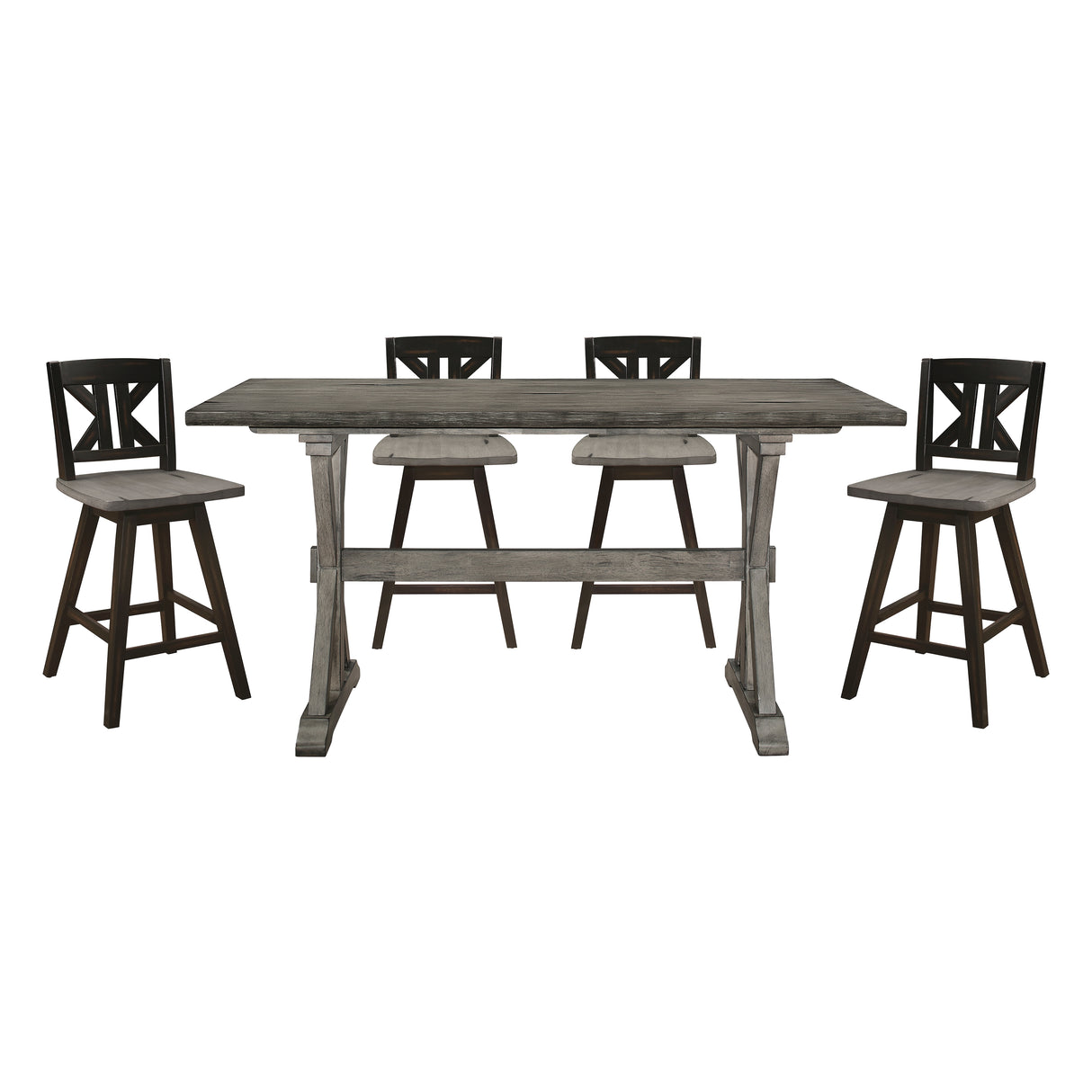 Amsonia Gray/Black 5-Piece Counter Height Set with Divided X-Back Swivel Chairs from Homelegance - Luna Furniture
