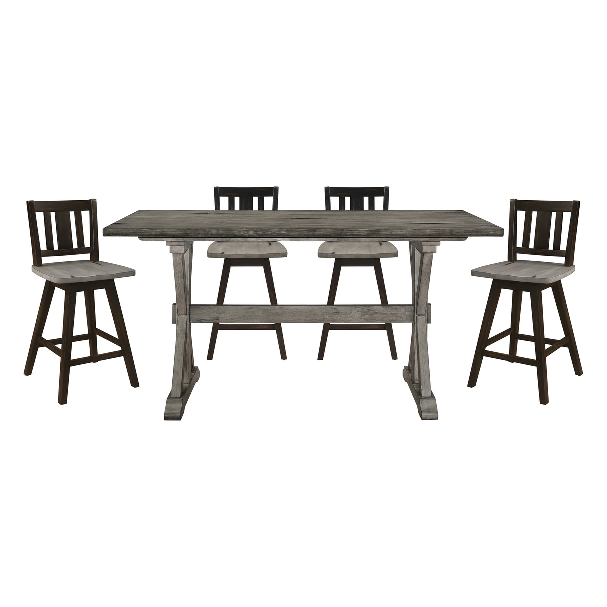 Amsonia Gray/Black 5-Piece Counter Height Set with Slat Back Swivel Chairs from Homelegance - Luna Furniture