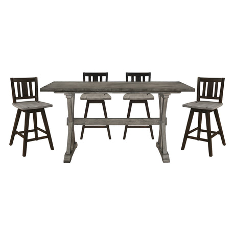Amsonia Gray/Black 5-Piece Counter Height Set with Slat Back Swivel Chairs from Homelegance - Luna Furniture