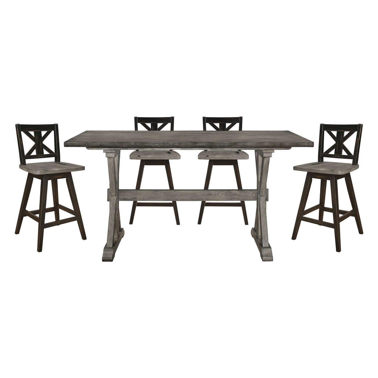 Amsonia Gray/Black 5-Piece Counter Height Set with X-Back Swivel Chairs from Homelegance - Luna Furniture